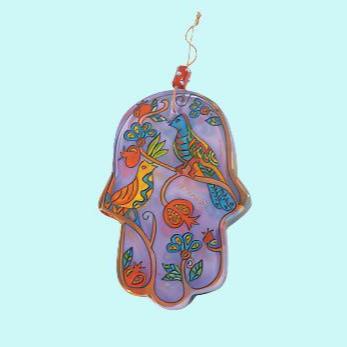 Bluenoemi Jewelry Wall-Decor Glass Hamsa Birds and flowers Handcrafted by Bluenoemi Israeli Designers