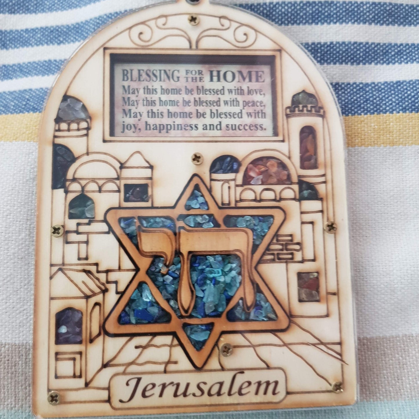 Jerusalem Chai Hamsa for home. Star of David Chai Hamsa Home Blessing Gift 13cm x 9cm - Bluenoemi