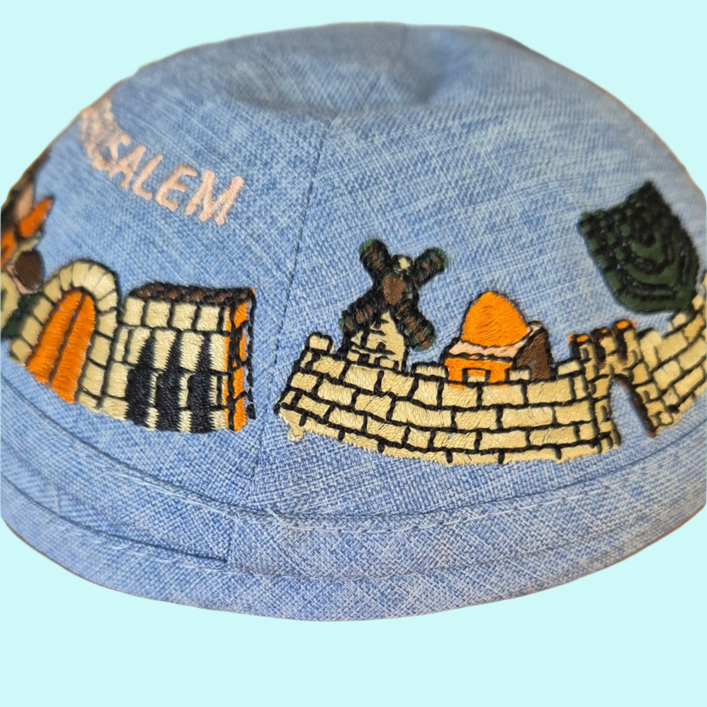 Bluenoemi kippah Kippah from Israel with the view of Jerusalem