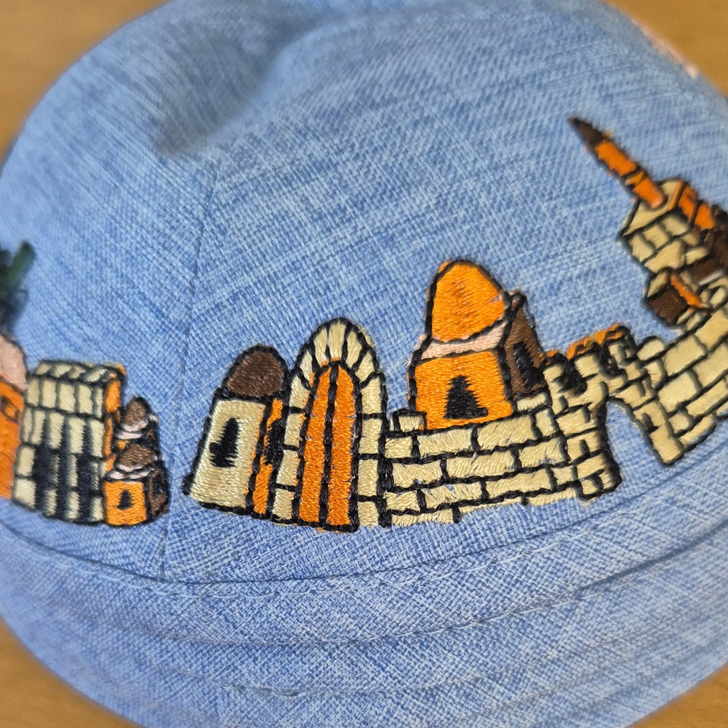 Bluenoemi kippah Kippah from Israel with the view of Jerusalem