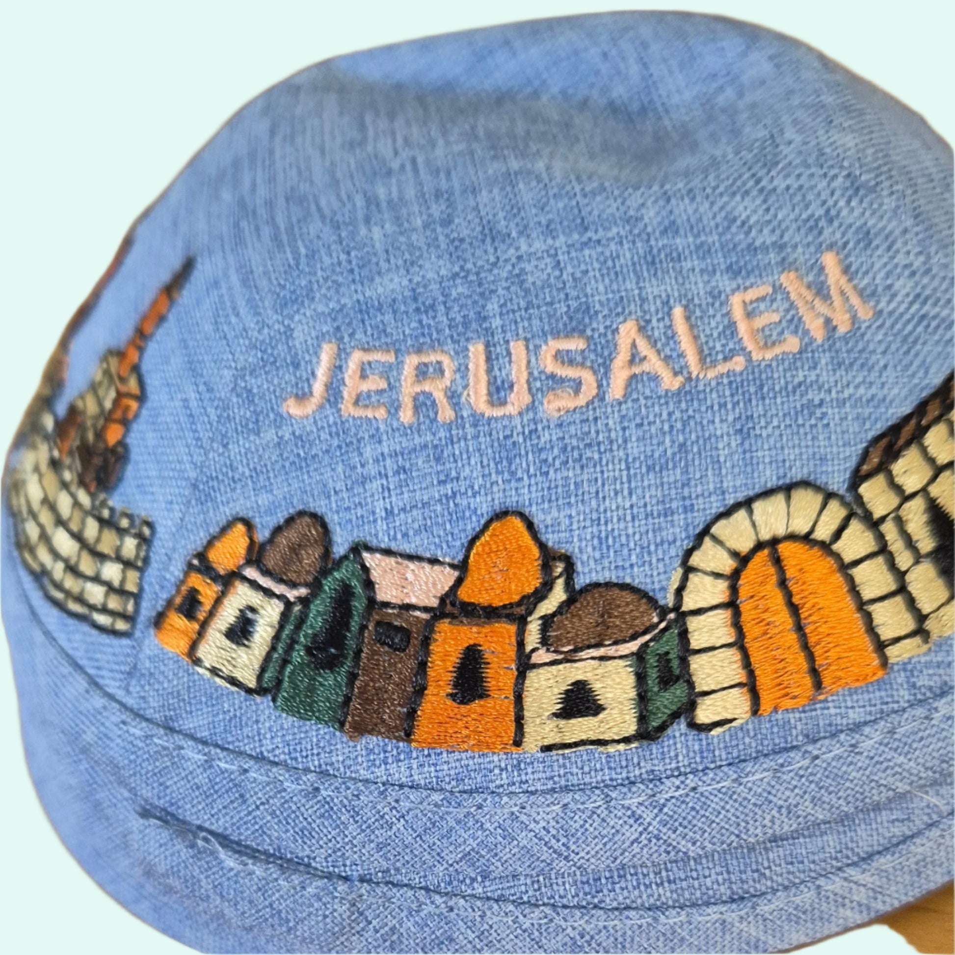 Bluenoemi kippah Kippah from Israel with the view of Jerusalem