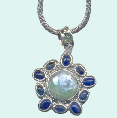 Bluenoemi Necklaces 45cm / silver Roman Glass from Israel necklace. Set with Lapis.