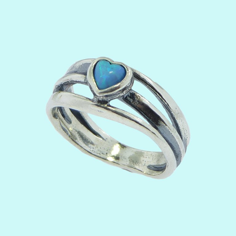 Bluenoemi Rings Blue Opal Silver Ring with a blue opal heart