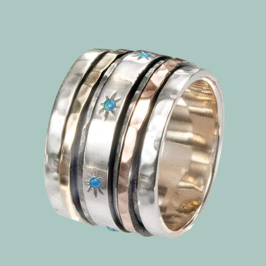 Israeli spinner rings Silver and blue opals - Bluenoemi