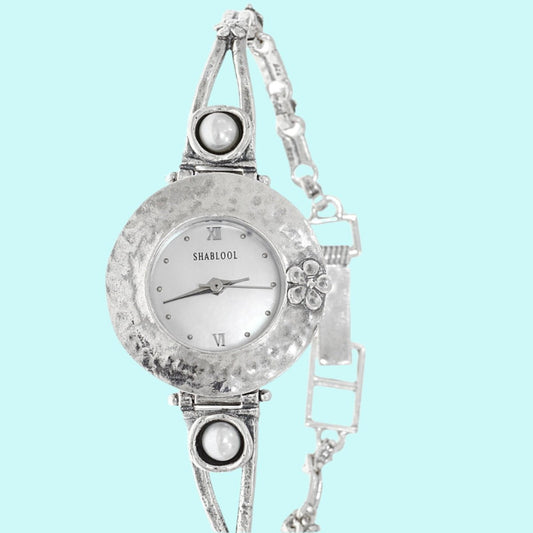 Bluenoemi Watches silver Sterling Silver Watch with Pearl. Watch for Woman.