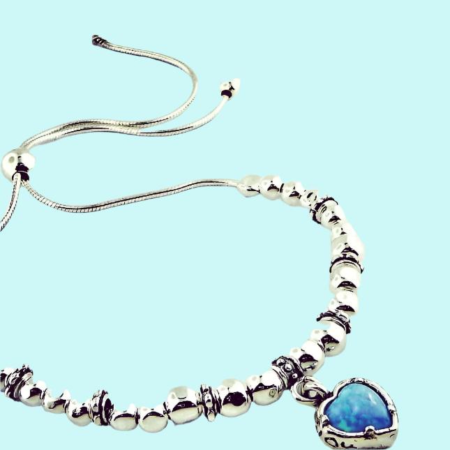 Heart Charm bracelet Jewish jewelry Blue Opal for a good Luck - Bluenoemi