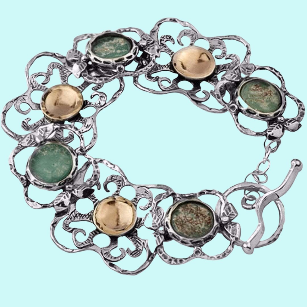 Roman Glass artistic jewelry. silver bracelet goldfilled roman glass bracelet. Verre romain - Bluenoemi