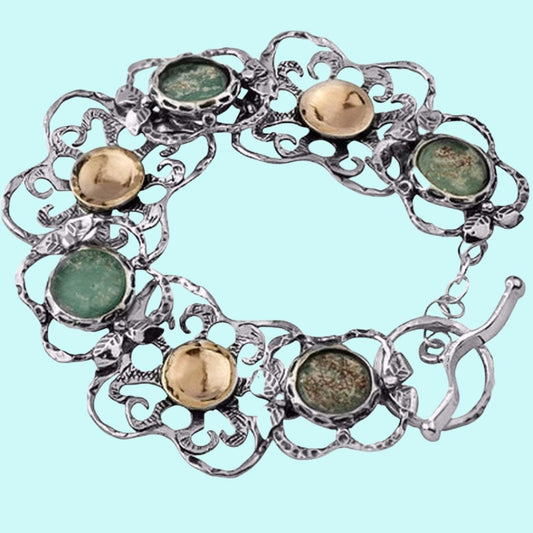 Roman Glass artistic jewelry. silver bracelet goldfilled roman glass bracelet. Verre romain - Bluenoemi