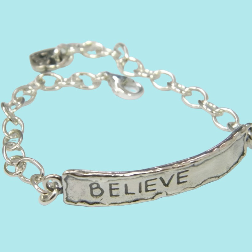 Sterling silver Bracelet for Woman. Engraved Love / Believe / Faith Bracelet. - Bluenoemi