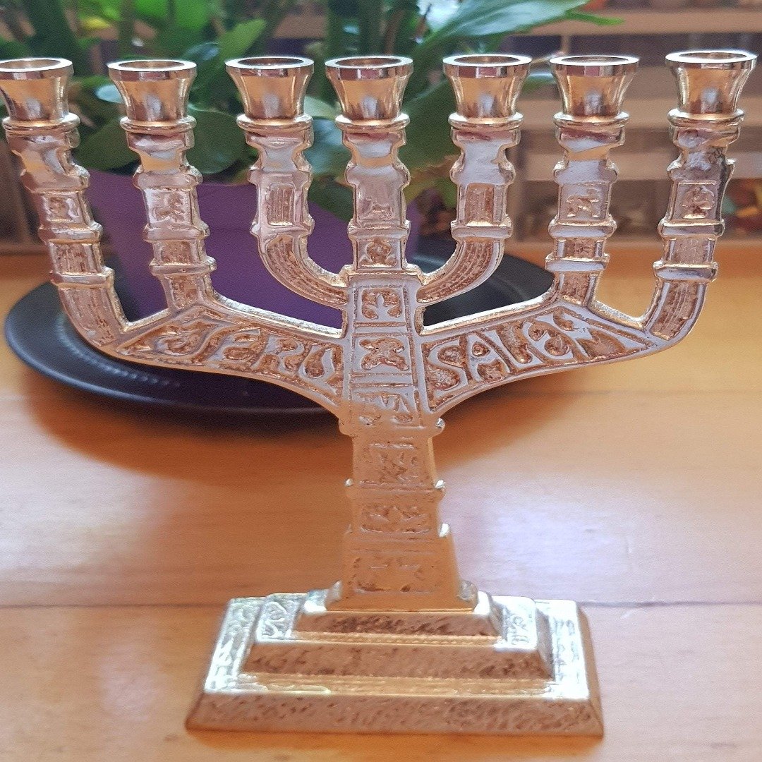 Bluenoemi Menorah from the Holy Land - Jerusalem Messianic Menorah - Gold & Silver 17cm - Bluenoemi