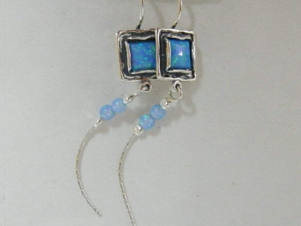 Bluenoemi Israel Jewelry Sterling Silver Earrings for Woman set with blue lab opals. - Bluenoemi