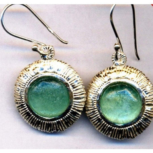 Sterling silver earrings, "roman glass earrings " , Israeli roman glass jewelry - Bluenoemi