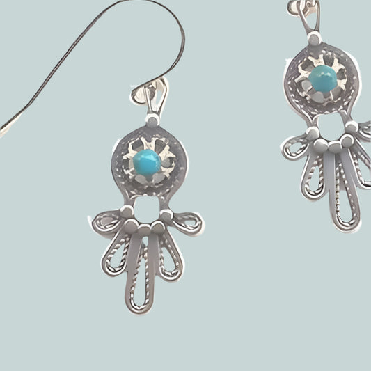 Sterling Silver Earrings Israeli jewelry dangling designer filigree turquoise - Bluenoemi