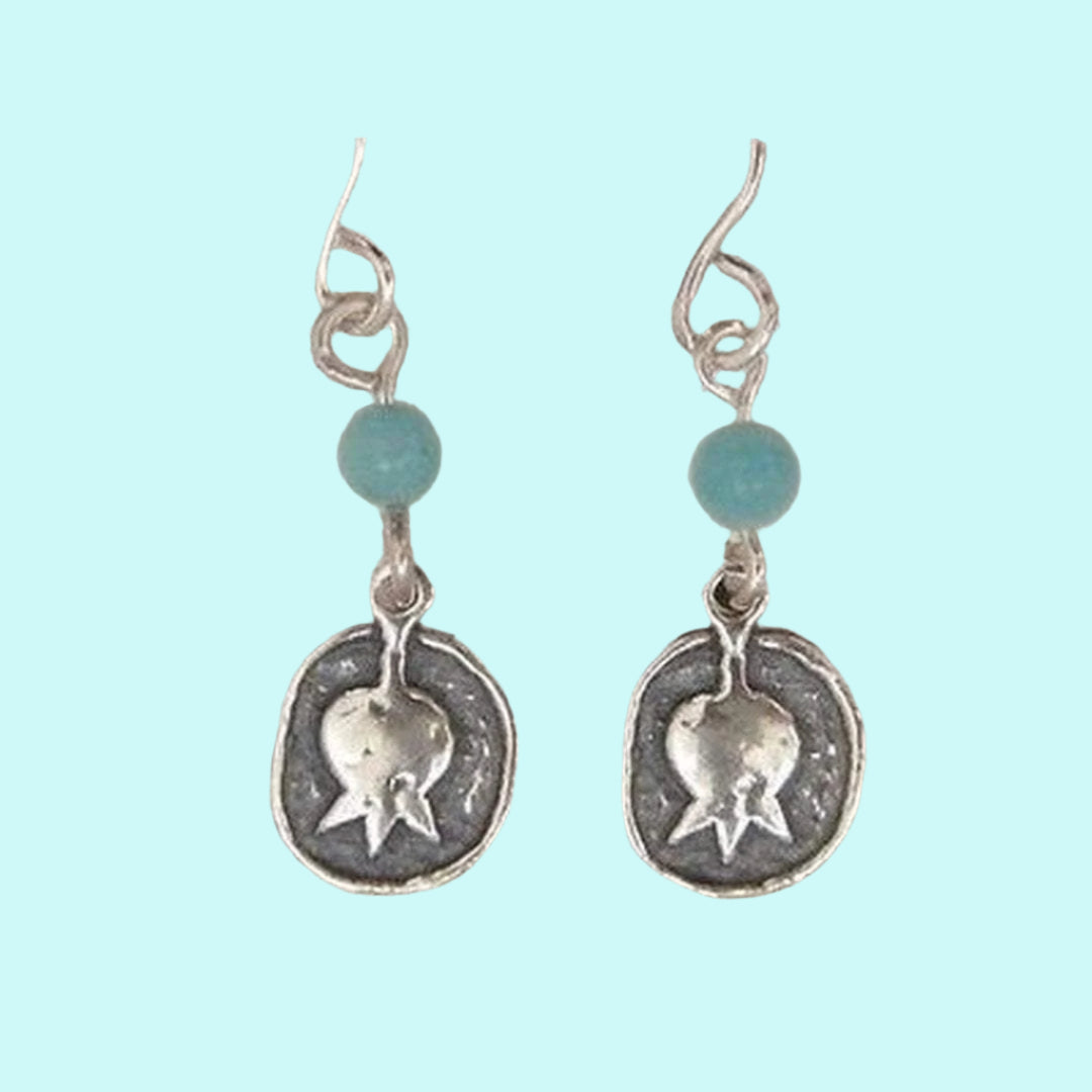 Sterling silver earrings pomegranate dangling boucles d'oreilles pendientes - Bluenoemi