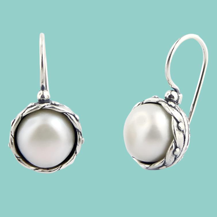 sterling silver pearl earrings Israeli Jewelry Bluenoemi Artisanal Pearls Earrings for women - Bluenoemi