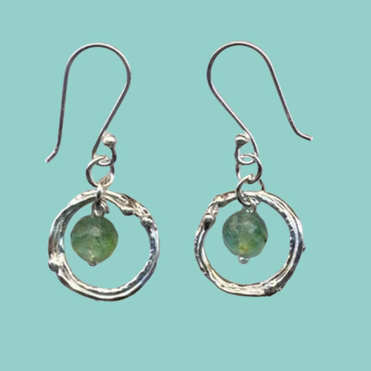 Roman glass earrings Israeli jewelry sterling silver earring - Bluenoemi