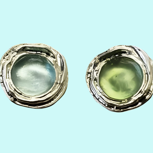 Stud earrings round roman glass earrings Israeli silver jewelry - Bluenoemi