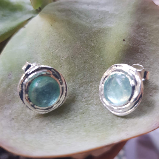 Stud earrings round roman glass earrings Israeli silver jewelry - Bluenoemi