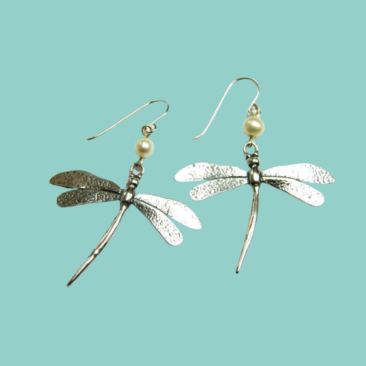 Bluenoemi pearl and silver earrings dragonfly silver earrings / earrings for women - Bluenoemi