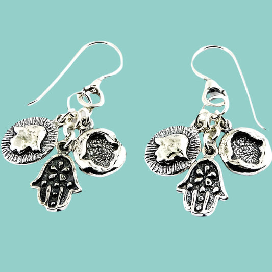 Bluenoemi Israeli Jewelry Designers Jewels for Woman in Silver. Hamsa earrings. - Bluenoemi