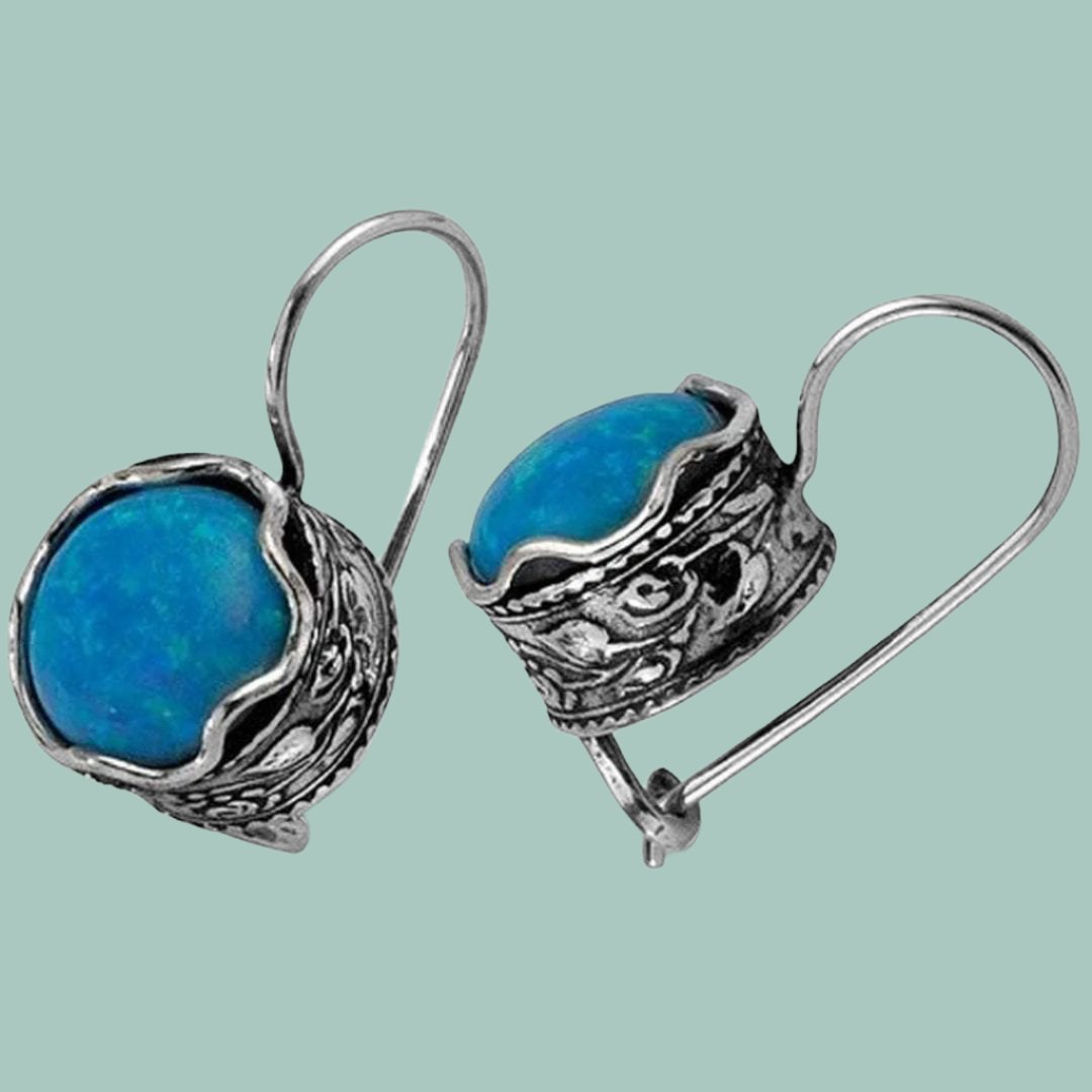 Blue opals on silver earrings. Shop now these favorites earrings for woman. - Bluenoemi