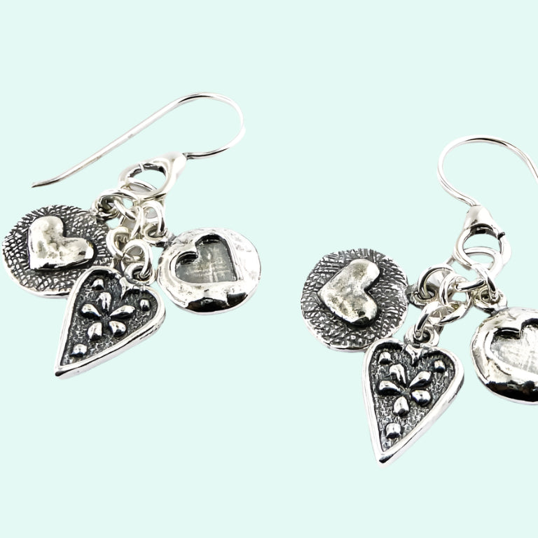 Israeli Jewelry Silver Earrings for Woman Dangling Heart Charms - Bluenoemi