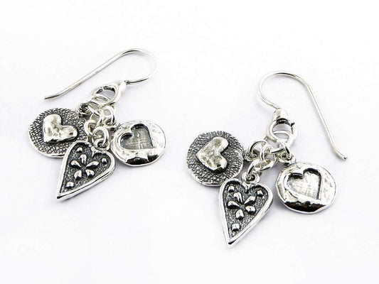 Israeli Jewelry Silver Earrings for Woman Dangling Heart Charms - Bluenoemi