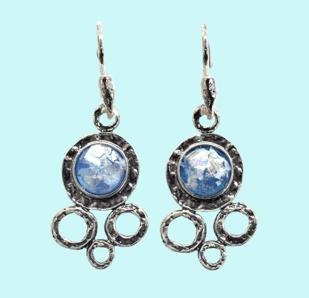 Roman glass earrings , dangling sterling silver earrings, Israeli roman glass jewelry - Bluenoemi