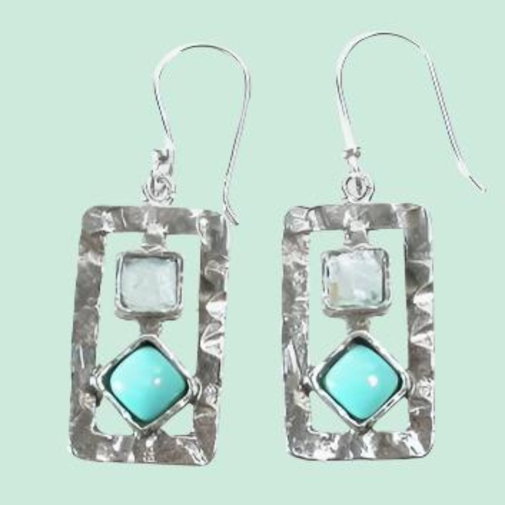 Silver earrings sterling 925 set with opal Blue Israeli jewelry - Bluenoemi