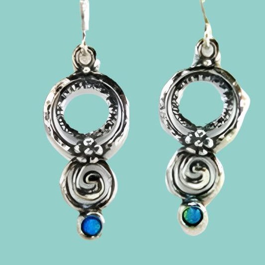 Sterling silver opal dangle ethnic earrings handwork jewelry - Bluenoemi