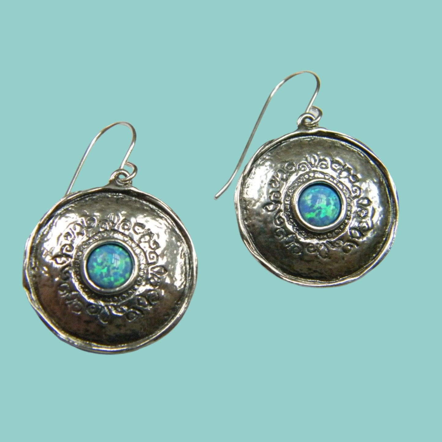 Sterling Silver Blue Opal Earrings, Israeli typical silver jewelry - Bluenoemi