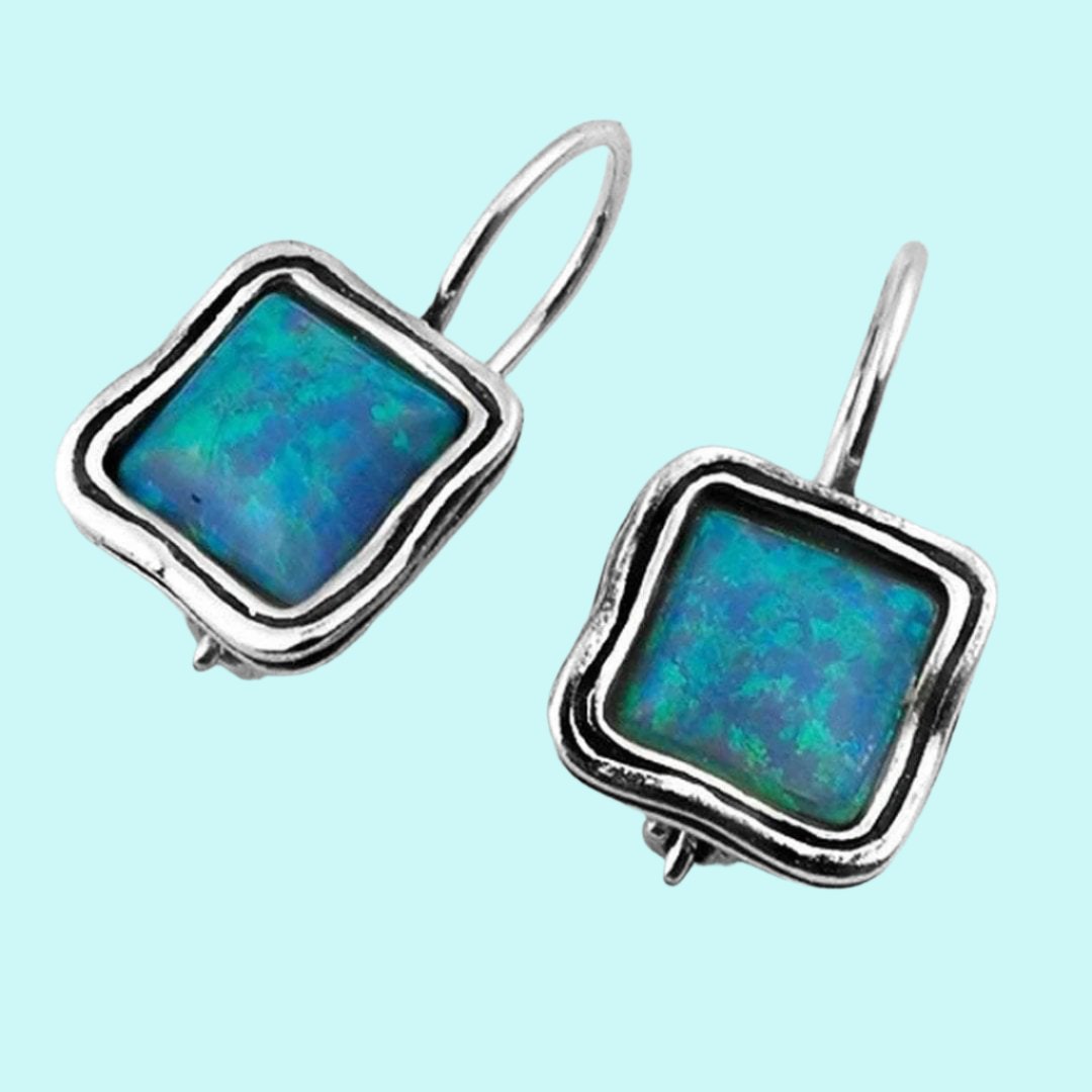 Blue Opal Earrings. Sterling Silver Earrings, typical silver jewelry set with Blue Opals - Bluenoemi