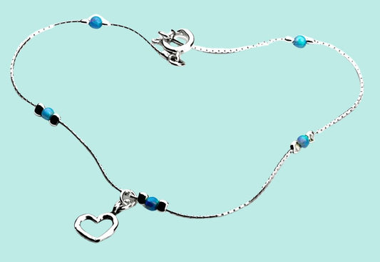 Sterling Silver Anklet with blue opals. Designer Jewelry. - Bluenoemi