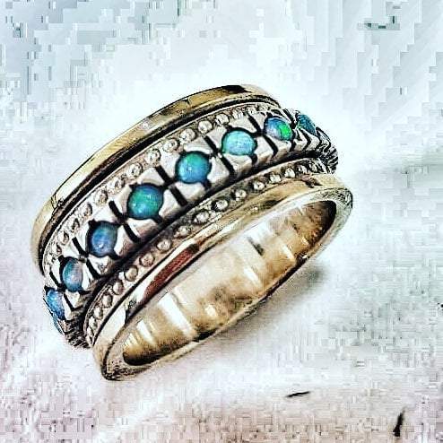 Bluenoemi Israeli spinner rings Blue Opals ring for women | Israel rings - Bluenoemi