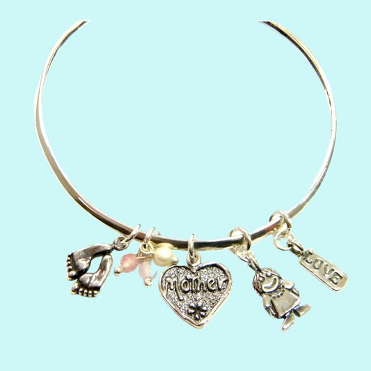 Designer silver bangles, Charms Israeli bracelet. Heart, beautiful charms Bracelet - Bluenoemi