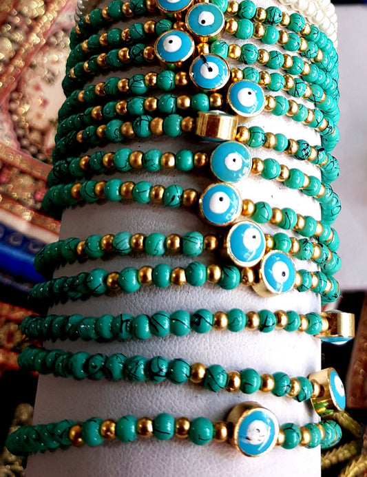 Bluenoemi Turquoises Beads & Goldfilled Evil Eyes Bracelet Souvenir for Protection - Bluenoemi