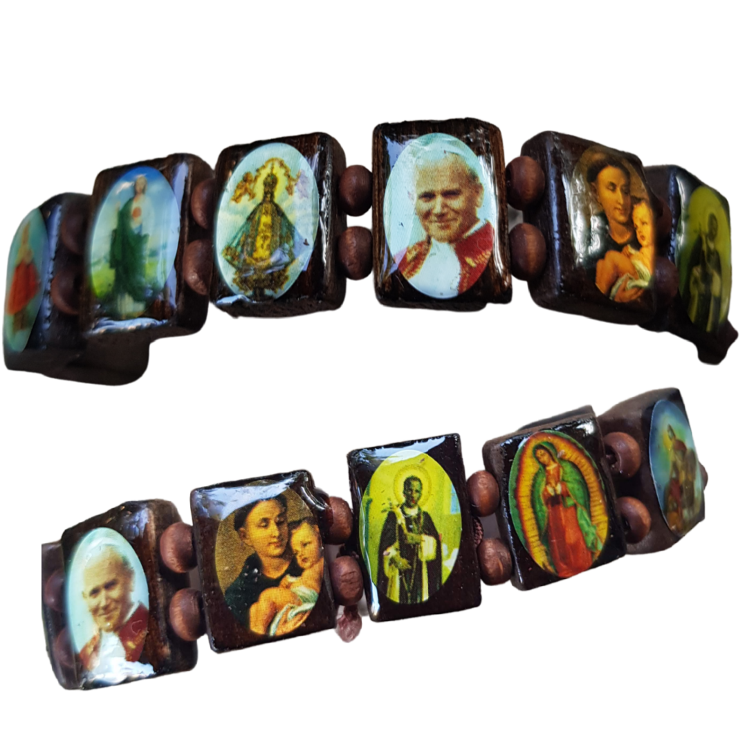 Christian Bracelet. Saints Beads Wood Bracelet. - Bluenoemi