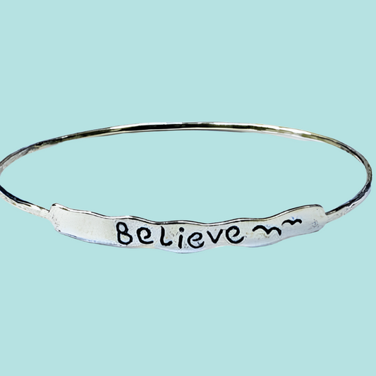 Bluenoemi Believe Bangle Israeli sterling silver bracelet Boho jewelry. - Bluenoemi