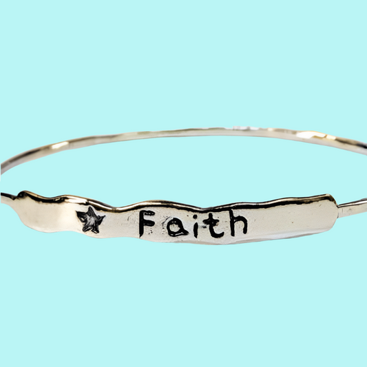 Chic Stylish Faith Bangle Israeli sterling silver bracelet Boho jewelry. - Bluenoemi