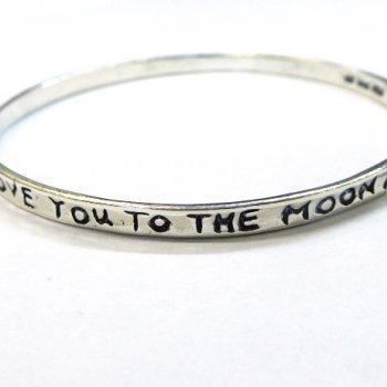 Bluenoemi Jewelry Bracelets silver Silver bangle bracelet. Boho jewelry. "Love you to the Moon and Back"