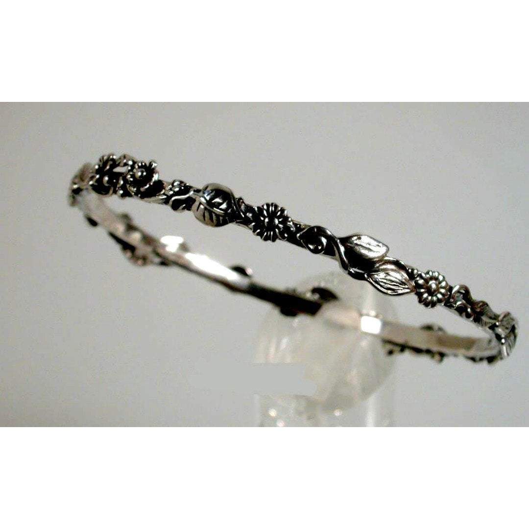 Bluenoemi Jewelry Bracelets silver Sterling Silver Bangle Floral Motif , Bracelets for Woman, Bangle Bracelets, Stacking Bangles