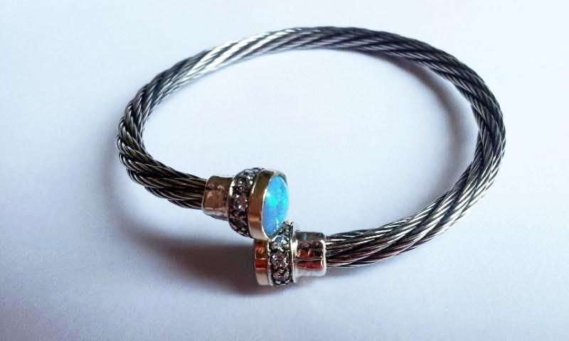 Bluenoemi Jewelry Bracelets silver Sterling Silver & Gold Flexible Cuff Bracelet set with Opals,  Bracelets for Woman