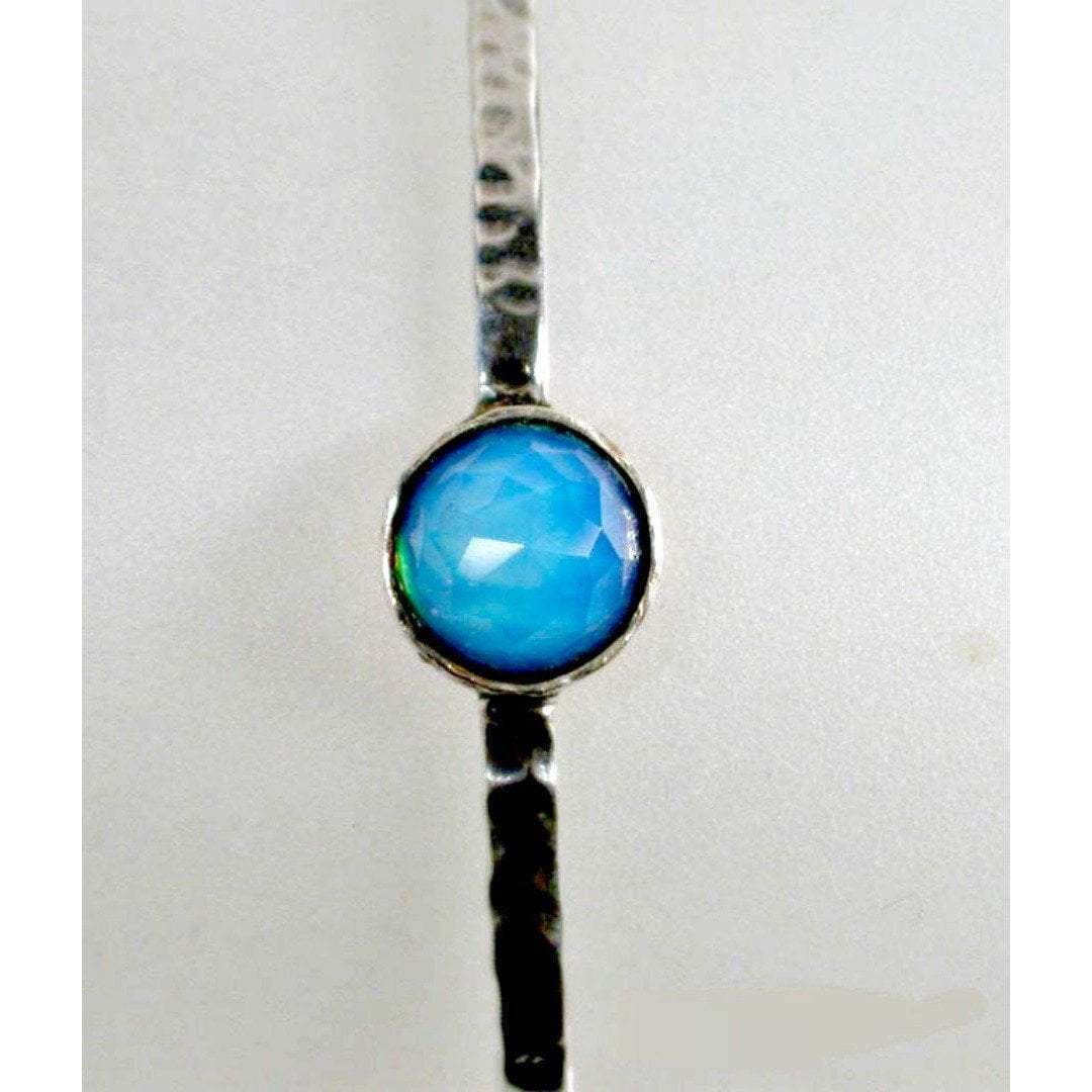 Sterling Silver Bangle Bracelet set with Gemstone or Roman Glass - Bluenoemi