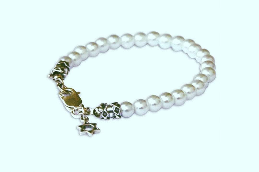 Pearls bracelet Star of David charm for peace protection & good luck - Bluenoemi