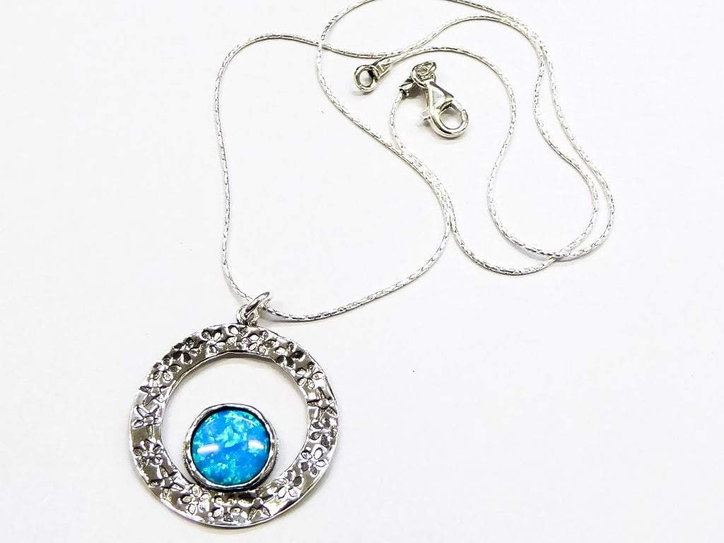 Necklace for woman sterling silver israeli jewelry Blue Opal Pendant - Bluenoemi