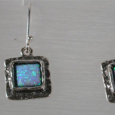 Sterling silver earrings set with opal Blue Israeli jewelry - Bluenoemi