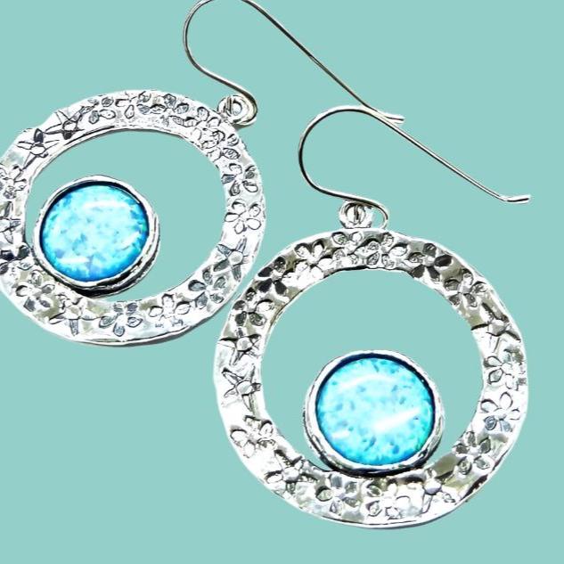 earrings for woman, romantic earrings, silver & blue opals earrings for women / dangling earrings - Bluenoemi