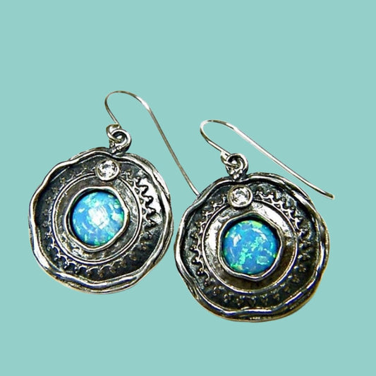 Silver earrings Blue opal dangle earrings for women - Bluenoemi