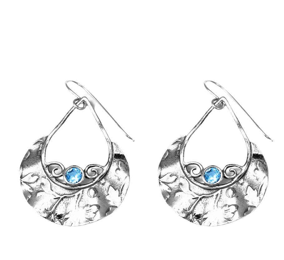 Silver drop earrings set blue topaz for women - Bluenoemi