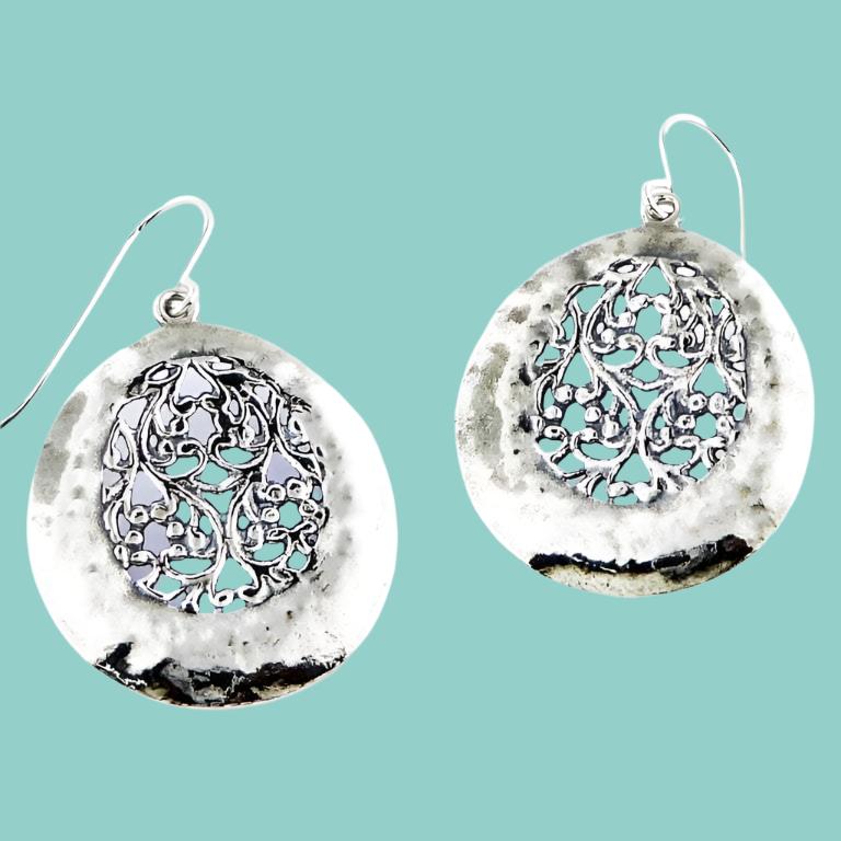 Bluenoemi Jewelry earrings blue topaz Romantic silver earrings for women Floral drawing Bluenoemi Israeli Jewelry